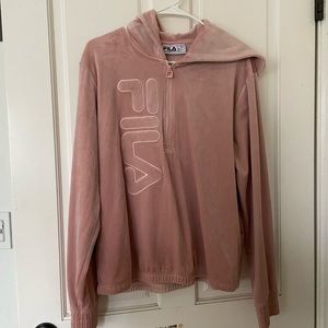 💗 Fila Womens Velour Quarter Zip Hoodie Misty Rose- Comfy Pink Hoodie! 💗